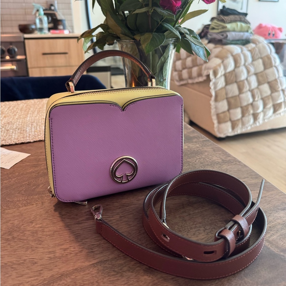 Kate Spade Vanity Mini Top Handle Purse Purple/Cream Yellow